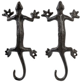 MyGift Rustic Heavy-Duty Cast-Iron Door Pull Handles with Dark Coffee Color Finish & Gecko Shaped Design, Commercial Grade Door Hardware, Southwestern Theme Novelty Sliding Door Hardware, Set of 2