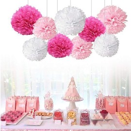 Wedding Decorations Pompoms 12 Rose Tissue Paper Pompoms Paper Garland Round Paper Flower Tissue Paper Flowers for Birthday Bridal Shower Engagement Party New Year's Eve Happy New Year Decoration
