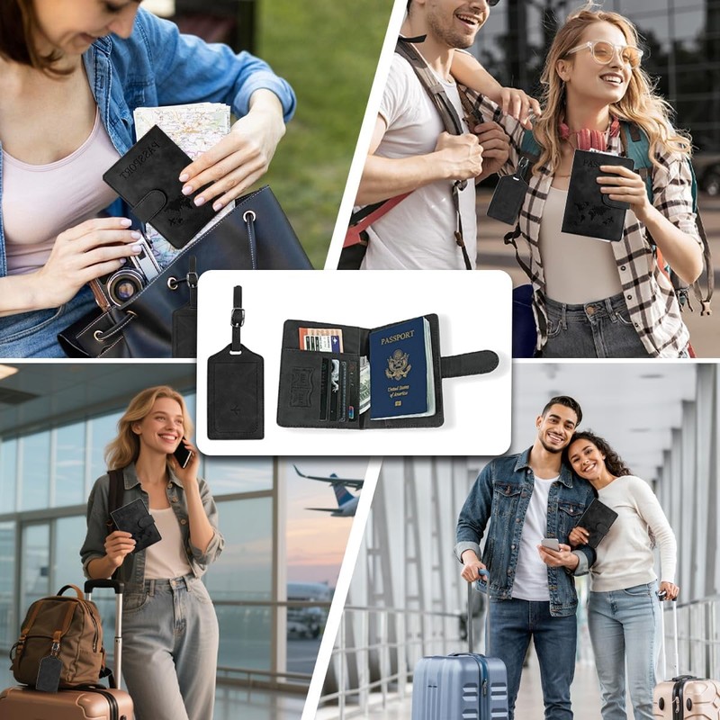 AVENIX Porta Pasaporte RFID con Etiqueta de Equipaje, PU, Cierre