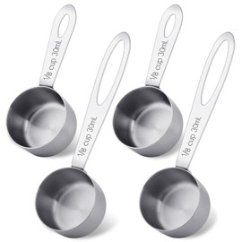 4Pcs 1/8 Cup Measuring Cup, 30ml Scoop, Stainless Steel Measuring Cups, Coffee Scoops, Measuring Scoops for Canisters Tablespoon Measure Spoon, Short Handle & Long Handle Cooking Measuring Scoop(30ML)