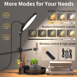 JJ Jianjin Selfie Light Kit for Desk and Laptop,55W Dimmable Full Screen Ring Light,with Rotating Storage Box,Pen Holder Stand,Phone Holder&Controller (Black, 10.5)