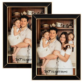 Frametory Enamel Picture Frame - 5x7 Gold Metal Edge Black Enamel Picture Frame With Easel and Velvet Back for Tabletop Display, Bookshelf, 5x7 Wall Decoration, Photo Frames-2 Set