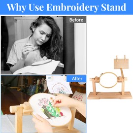 SolidGnik Embroidery Stand, Adjustable Embroidery Hoop Holder, Cross Stitch Stand with Embroidery Kit and 3PCS Embroidery Hoops