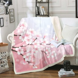 Manta de flores de cerezo rosa para sofá de cama, manta de forro polar de estilo japonés, lindas flores de sherpa, manta de ramas marrones, decoración de dormitorio para niñas y mujeres