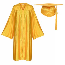Newrara Adult Shiny Graduation Cap and Gown Tassel Set for High School & Bachelor (45, Gold)