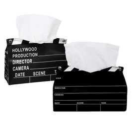2 Pack Tissue Box Cover Holder, Movie Reel Film Board Rectangle Leather Tissue Case, Decorative Organizer for Tabletop, Bathroom, Car, Office