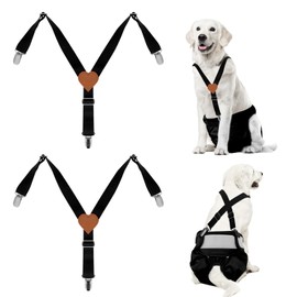 WaJexy Dog Suspenders for Diapers Female and Belly Bands, Adjustable Stay-Put Straps with Thick Elastic Nylon, 2pcs Set (Black Large)