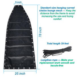 SWFEMWS Replacement Hanging Chair Mesh & Rope Kit – Durability Outdoor/Indoor Chaise Lounge Accessories, 330 lbs Capacity – Compatible with Most Curved Frames (Frame Not Included)