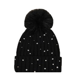 Ralcosuss Rhinestone Winter Cable Knit Beanie Hats Chunky Warm Fleece Lined Skull Caps with Pompom for Women Girls