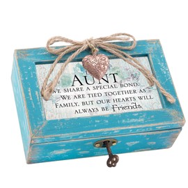 Cottage Garden Aunt Special Bond As Friends Teal Distressed Locket Petite Music Box Plays Edelweiss