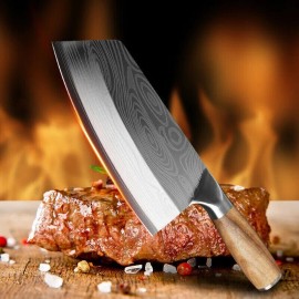 Kitchen Knife Stainless Steel Damascus Asian Chef Butcher Cleaver Large Sharp