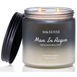 M&SENSE Man in Acqua - Citrus & Marine Jar Candles for Home Scented, 2 Wick Large Soy Candle for Men 11.6oz 70 Hours Long Lasting, Natural Organic Masculine Candles Valentines Day Gifts for Him
