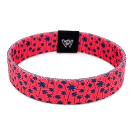 Hang Loose Bands - Coastal Surfer Beach Bracelet for Men, Women & Teens - Comfy Summer - Boho Reversible Wristband- Crimson Palms| Extra Small: 5.5" length (for petites & kids)
