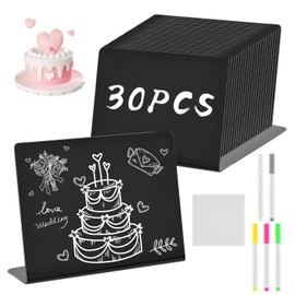 Pack of 30 Mini Chalkboard Small Buffet Signs Board with 5 Chalks, Small Boards for Writing on Place Cards for Buffet, Wedding, Party, Price Tags, Cafe (Pack of 30 L)