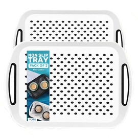 Food Trays for Eating on Couch - 2 Pack - Non Slip Dinner Trays for Eating Set of 2 Non Slip Serving Tray and Food Tray with Handles (White)