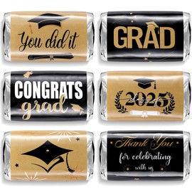 Pajean 120 Pcs 2026 Graduation Candy Bar Wrappers Mini Graduation Party Candy Favor of 2026 Graduation Themed(Black, Gold)