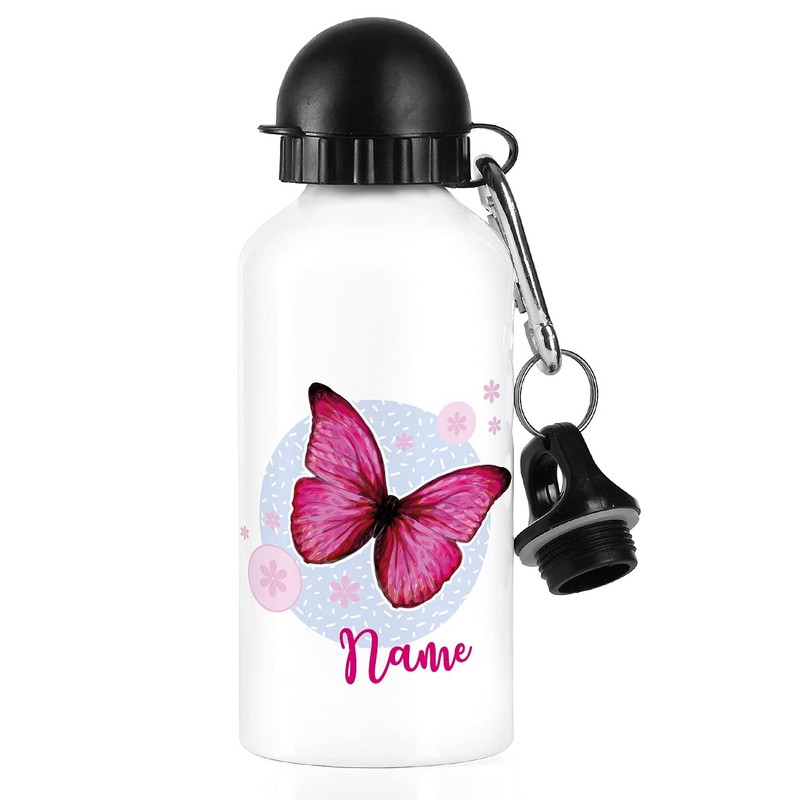 Striefchen® Trinkflasche mit Schmetterlingsmotiv und Wunschname 500 ml BPA frei