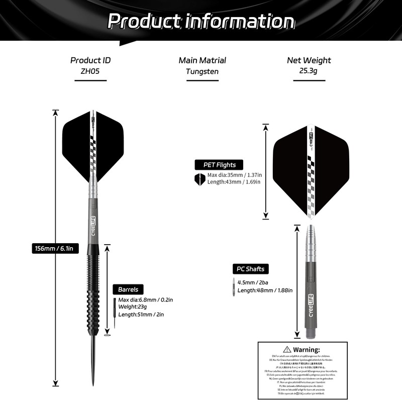 CyeeLife Tungsten Darts 23g Steel Tip,Steel Tip Darts Set with