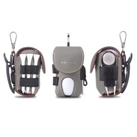 COGURE Genuine Leather Golf Ball Case for Men Women 2 Balls Tee Storage Green Fork Marker Glove Holder Swivel Clip with Gift Box CopGBC-L Left Hip Gruge