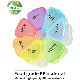Coreint Pill Box, 7 Day Pill Organiser,Premium Quality Weekly Organizer to Hold Vitamins,Pill Boxes 7 Day Pill Organiser for Supplements, Medication Travel Work,Gift for Parents (Multicolor Round)