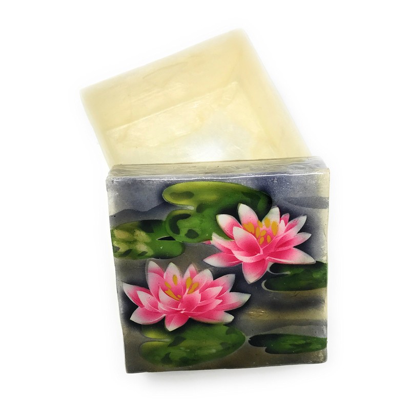 Kubla Crafts Pink Lotus Flowers Capiz Shell Keepsake Box by