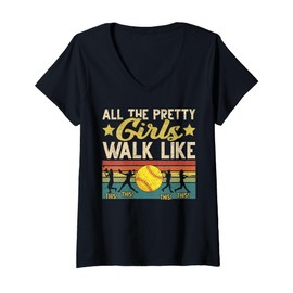 Womens Softball all pretty girls walk like this vintage soccer V-Neck T-Shirt