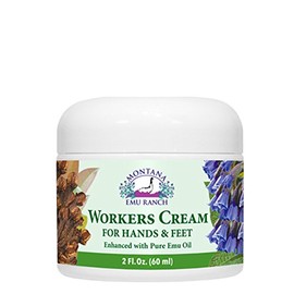 Montana Emu Ranch – Crema de trabajadores para manos y pies – Tarro de 2 onzas – Mejorado con aceite de emu puro