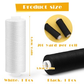 ZMAAGG Thread for Sewing-1 Pcs Black and 1 Pcs White, 200 Yards Per Roll Polyester Thread, Sewing String for Sewing Machine, Hand Stitching, Embroidery