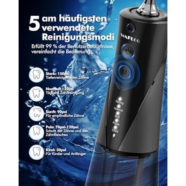 Wireless Water Flosser Teeth Cleaning, 5 Modes, USB-C Charging Function, 6 Jet Tips, 300 ml Water Tank, Electric Travel Oral Irrigator, Removes Food Leftovers (Black)