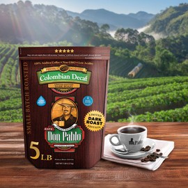 Don Pablo Colombian Decaf - Limited Edition Dark Roast Gourmet Coffee, Swiss Water Process Decaf, 100% Arabica Whole Bean, Non-GMO, Low Acidity, 5 Pound (5 lb) Bag