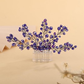 Teyglen Blue Crystal Beads Hair Comb Rhinestone Wedding Hair Comb Hair Accessories for Bride Bridal Hair Piece Headpiece for Women Girls (Blue)