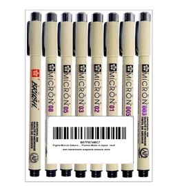 Pigma Micron Sakura 003.005,01,02,03,05,08, Brush, Set of 8, Made in Japan