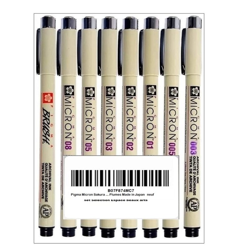 Pigma Micron Sakura 003.005,01,02,03,05,08, Brush, Set of 8, Made in