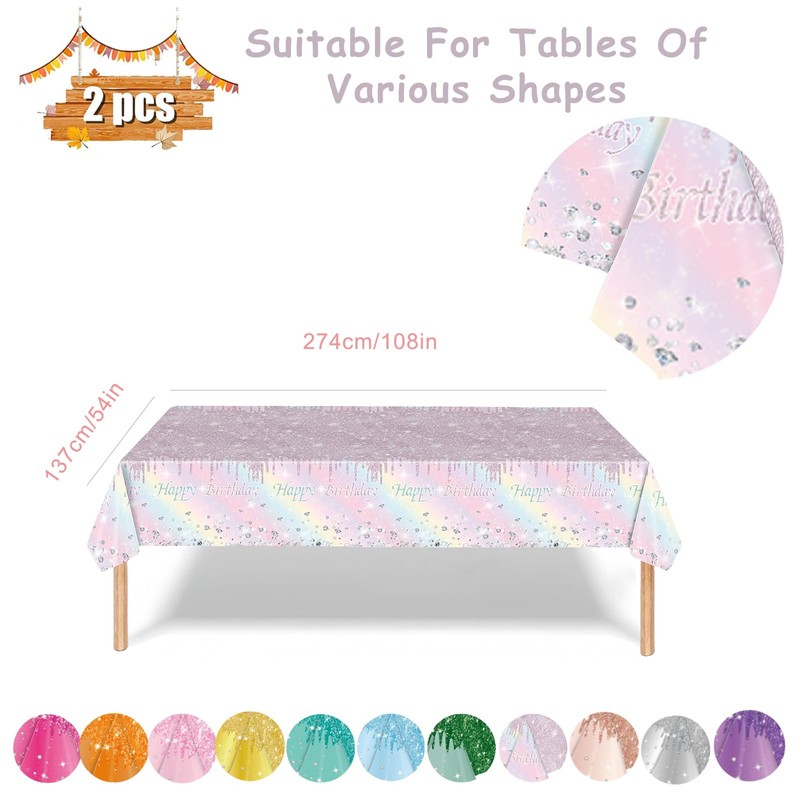 2P Rainbow Party Plastic Table Cloth,137x274cm Shiny Glitter Rainbow Tablecloths