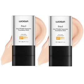 Foundation Stick SPF 50+ with Brush, 2 PCS 3 In 1 Anti-Wrinkle Hydrating Non-Sticky Matte Foundation Stick, Travel Size Defense Face and Body Sunscreen Lotion, Light Color, 1.42 Fl Oz