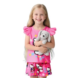 gobdegvs Girls Cute Shirt Shorts 2Pcs Set Toddle Kids Casual Home Outfits Birthday Party Wear