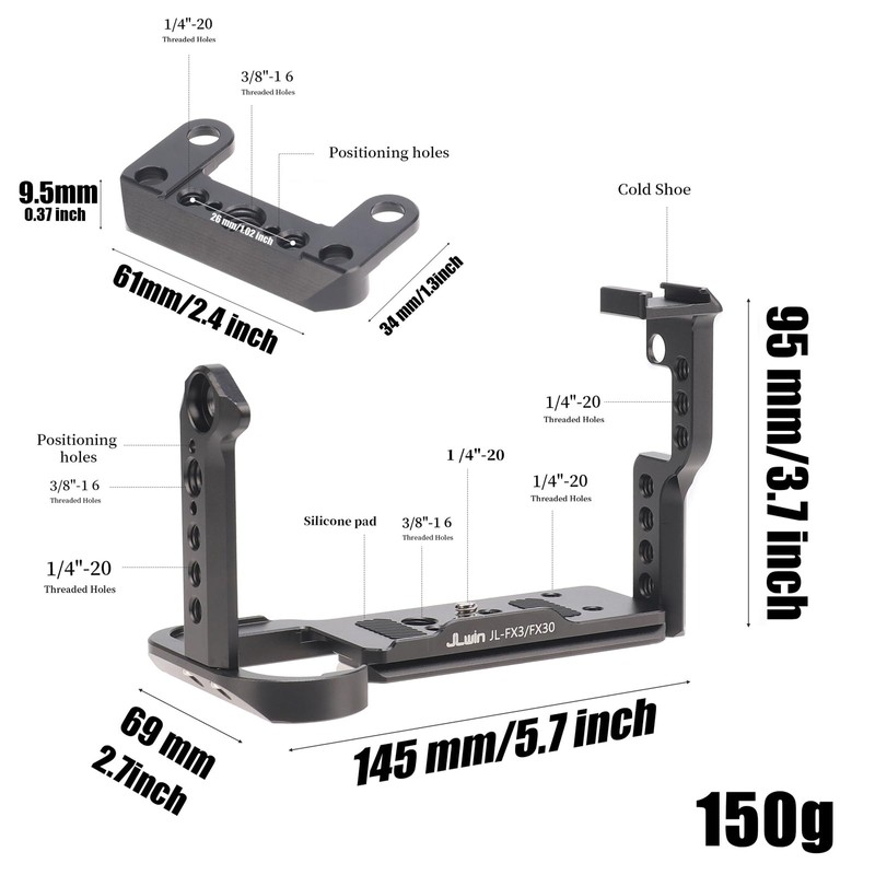 FOTGA FX3/FX30 Camera Cage with NATO Rail, Cold Shoe, 1/4"