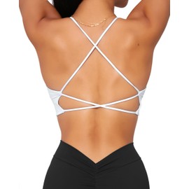 Danysu Womens Strappy Sport Bra Backless Sports Bra Open Back Workout Top Light Support Cute Gym Clothes Twirl Front Princess White S