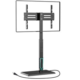 WALI Floor TV Stand with Power Outlet, Tall TV Stand Mount for 32-70 inch TV up to 110 lbs, Swivel and Height Adjustable TV Stands with Wood Base for Bedroom, Office(TVDVD-7P), Black