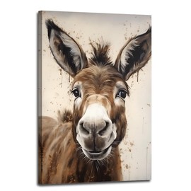Donkey Canvas Wall Art Farmhouse Donkey Paintings Watercolor Animals Portrait Picture Prints for Living Room Decor Framed(Animal-1,12x18inch (30x45cm))