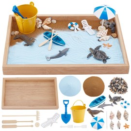 WEBEEDY Mini Beach Zen Garden Ocean Beach Sandbox Decorations Japanese Mini Garden Gift Set for Relaxation and Meditation Sand Craft Accessories for Home Office Desktop Decor Unique Gift