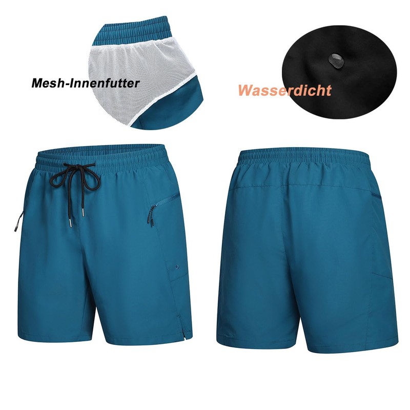 Ougelebo Swimming Trunks Long with Zip Pocket Swimming Shorts Quick