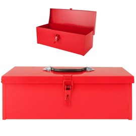 JMIATRY Red Tool Box 15 Inch Small Metal Tool Box Portable Small Tool Box With Metal Latch Closure Hip Roof Style Small Toolbox Mini Steel Toolbox