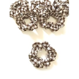 6 pcs Gingham Scrunchies. Small Sized, 8 cm Across. Hair Scrunchie Ponytail Holder. Suit Child/Thin Hair Or If You Like A Lass Bulky Scrunchie. Brown