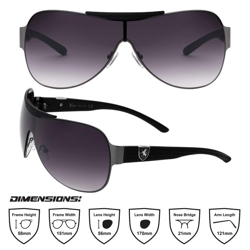 Khan Dune - Rounded Zigzag Oversized Shield Sunglasses (Smoke Gunmetal)