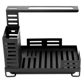 QWORK® Sink Organiser, Black, Kitchen Organiser with Drain Design and Tea Towel Holder