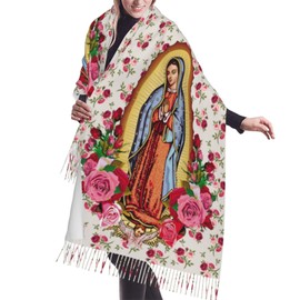 Hisgsiol Virgin Mary Scarf Soft Fringed Warm Scarf Long Shawl Wraps For Women
