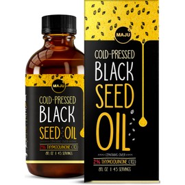 MAJU Black Seed Oil - 3 Times Thymoquinone, Cold-Pressed, 100% Turkish Black Cumin Seed Oil, Liquid Pure Blackseed Oil, Glass Bottle, 8 oz