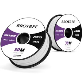 BROTREE Paracord 275 2.4 mm 30 m Nylon Rope with 4 Core Cord for Bracelet, Outdoor and DIY - 125 kg Breaking Load (White)