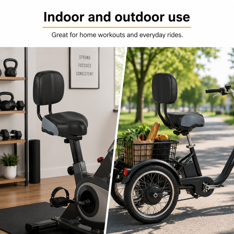 Wide Bike Seat with Adjustable Backrest for Comfortable Riding –